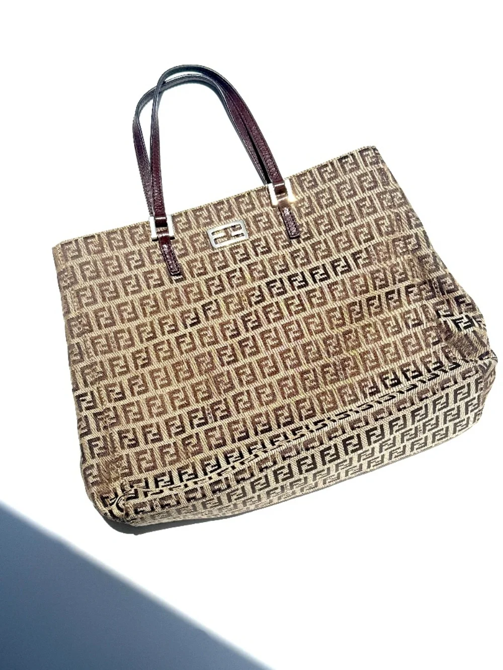FENDI Vintage Zucchino FF Print Monogram Brown Beige Canvas Tote Bag